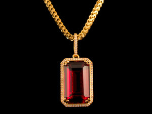 18K Gold Iced Red Crystal Pendant - All4Gold.com