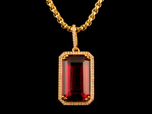18K Gold Iced Red Crystal Pendant - All4Gold.com