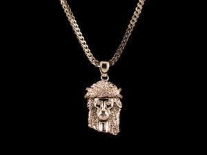 White Gold Diamond Crown Jesus Piece - All4Gold.com
