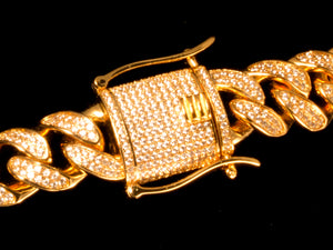 18K Gold 12mm Iced Cuban Link Bracelet, Box Clasp - All4Gold.com