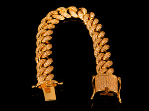 18K Gold 12mm Iced Cuban Link Bracelet, Box Clasp - All4Gold.com