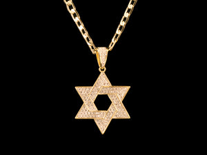14K Gold Paved Star of David & Figaro Necklace